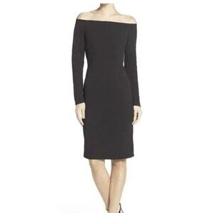 Eliza J Off the Shoulder Scuba Sheath Black Dress